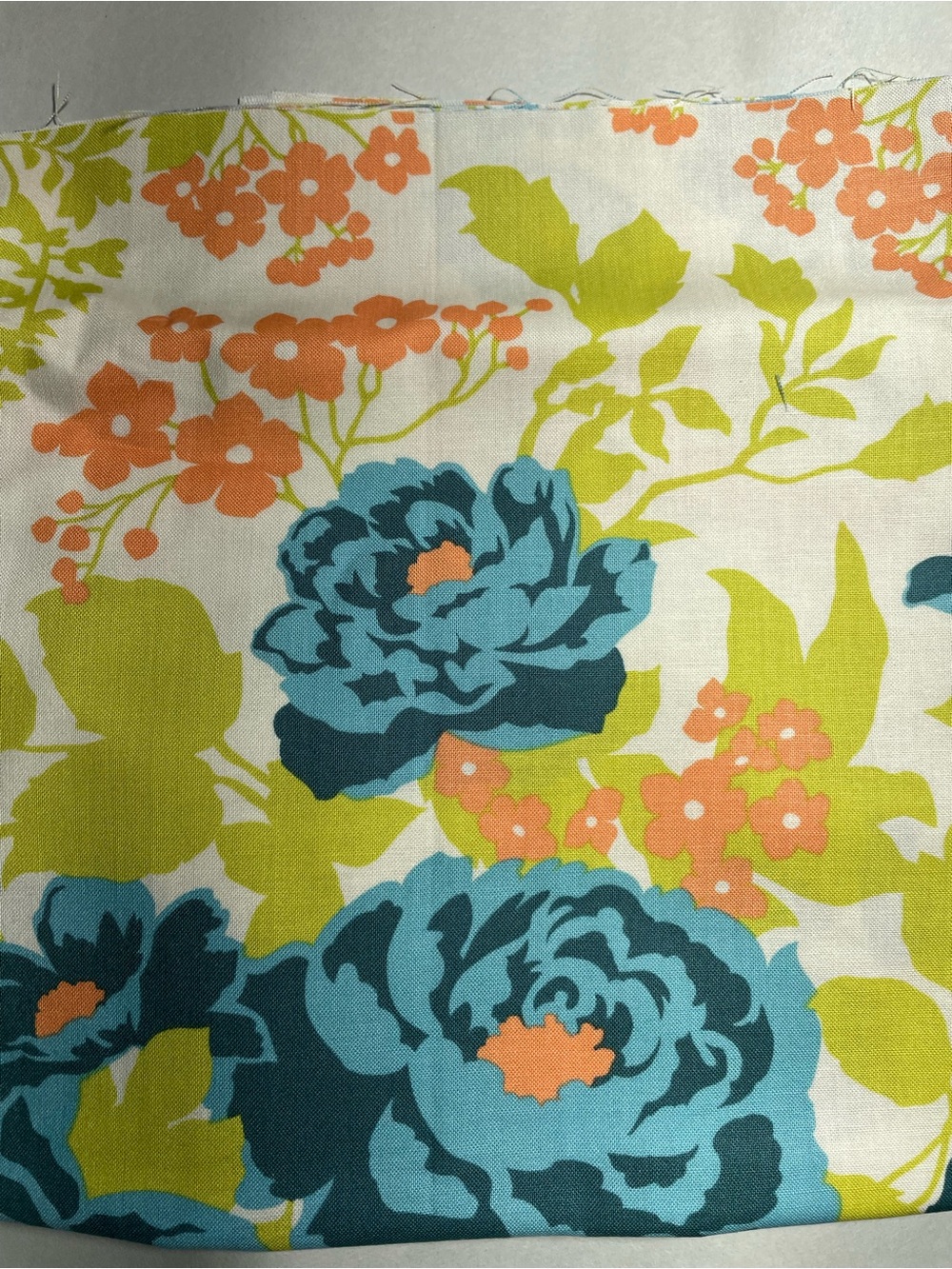 44 x 18” Floral Green Teal Orange Cotton Fabric Quilting NOS